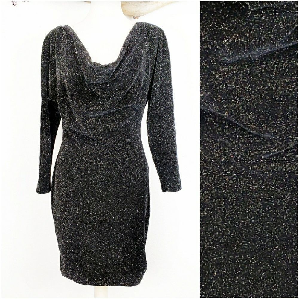Vintage black with gold spec velour body con dress